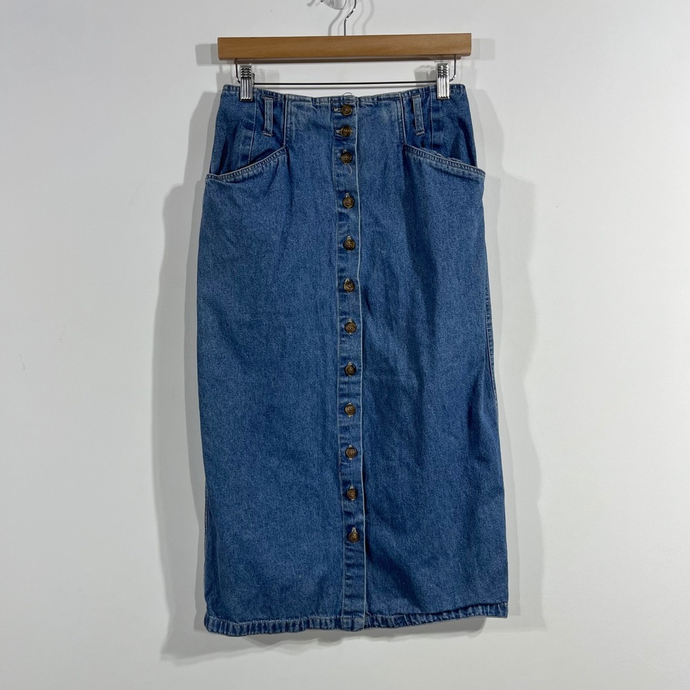 Gloria Vanderbilt 90s VTG Western Denim Midi Skirt Button Front Cotton Women 10P